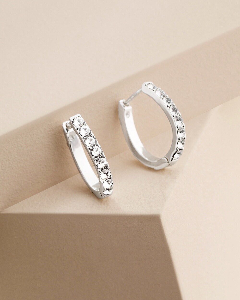 Small Silvertone Simulated Crystal Hoop Earrings