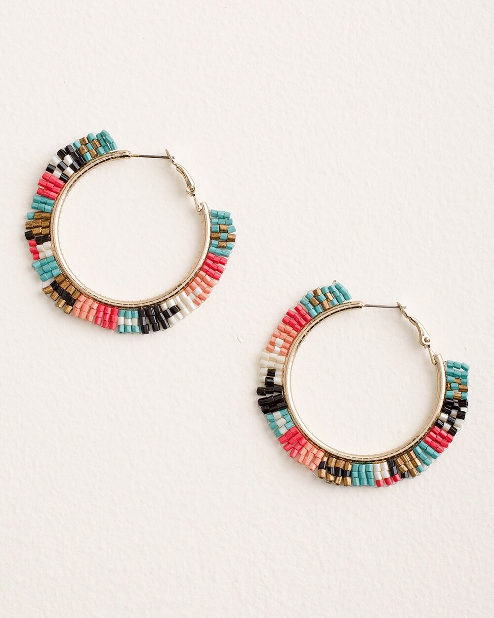 Multicolored Beaded Hoop Earrings