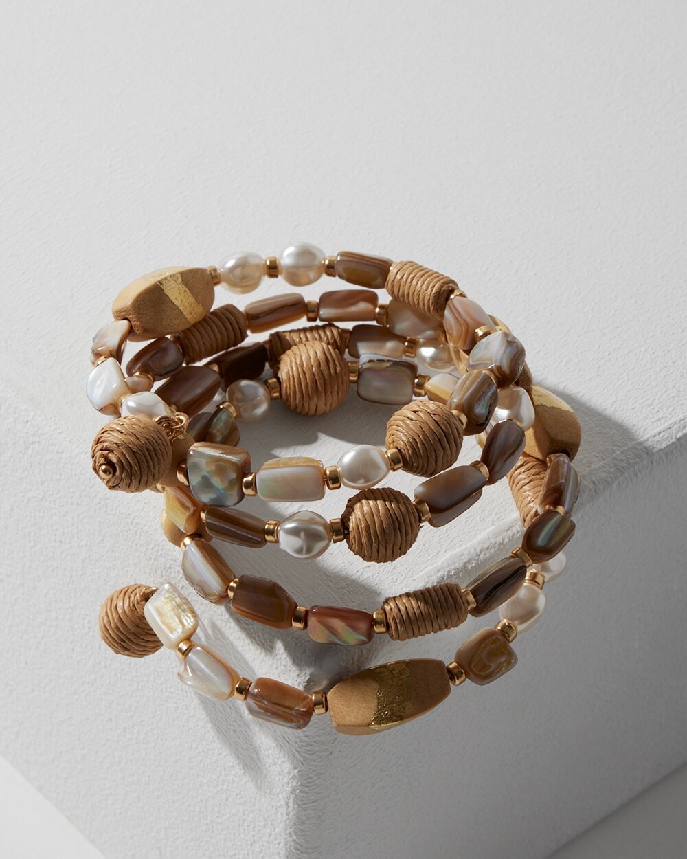 Neutral Beaded Coil Bracelet