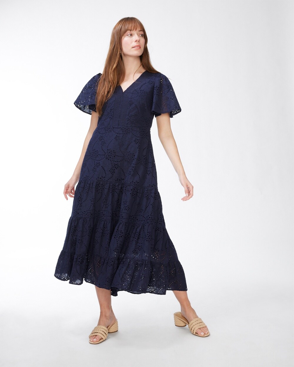 Eyelet Flounce Sleeve Dress