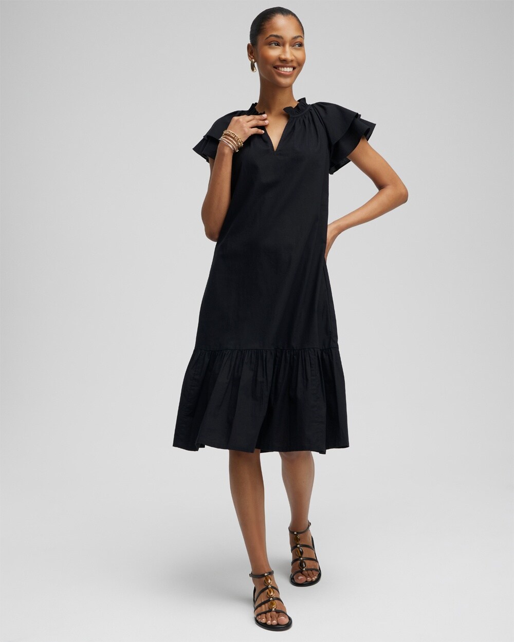 Tiered Flutter Sleeve Midi Dress