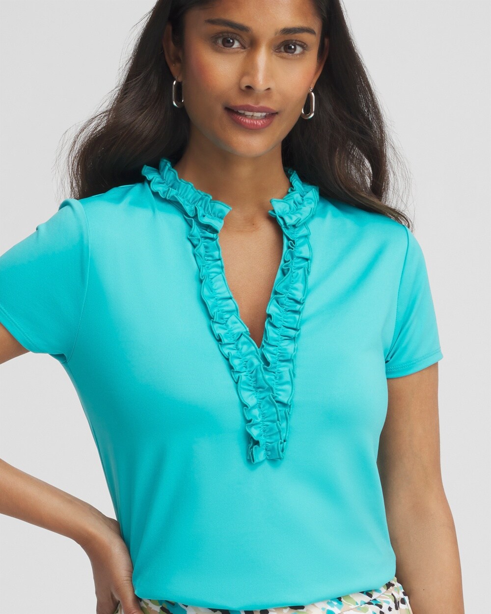 Zenergy UPF Blue Ruffle Neck Top