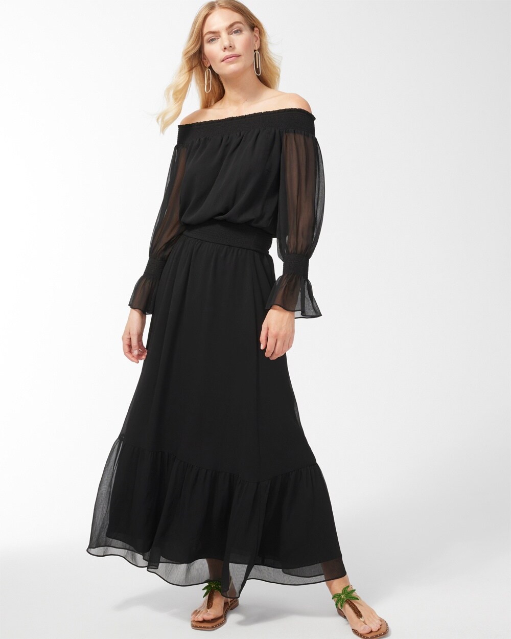 Chiffon Off Shoulder Black Maxi Dress