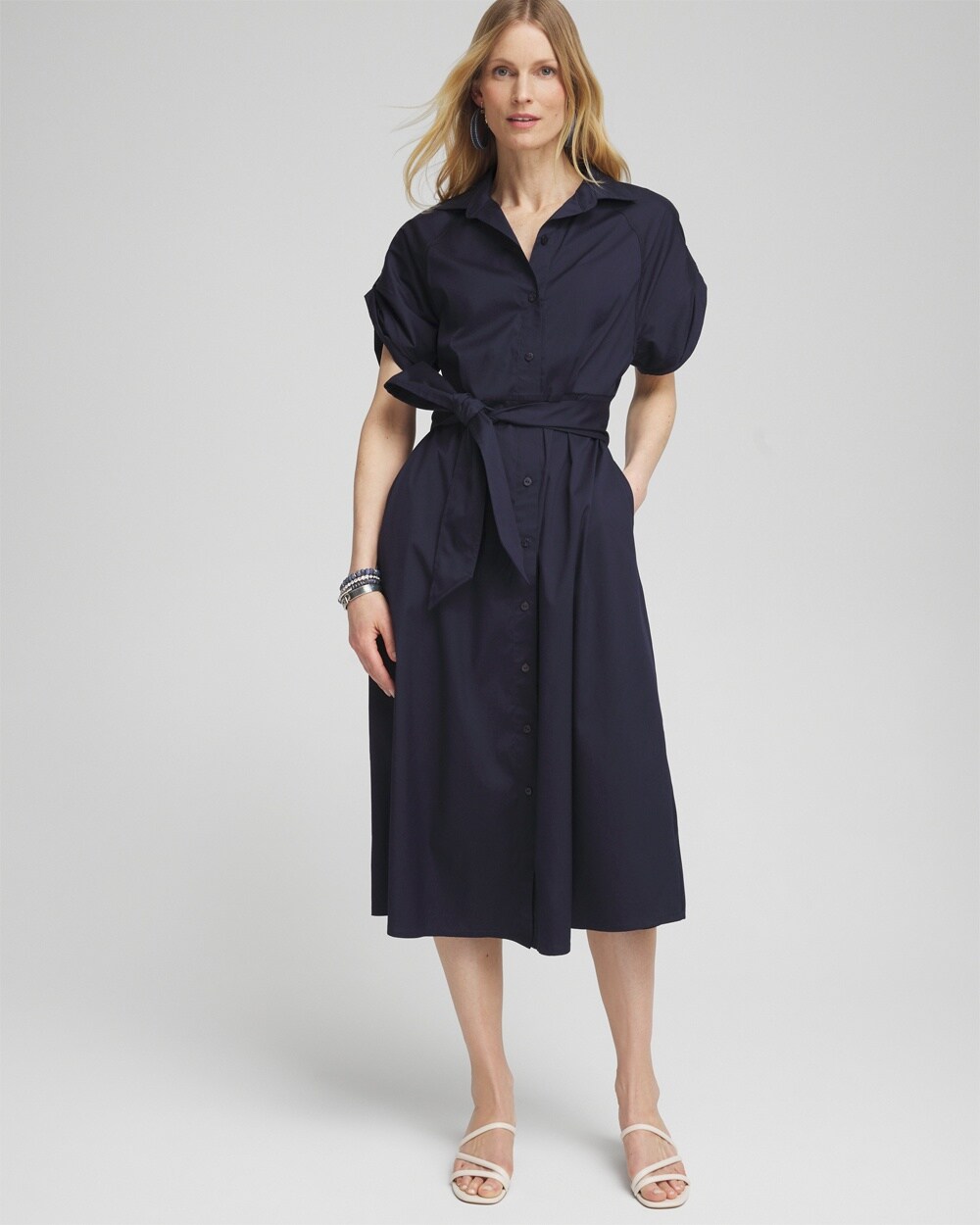 Poplin Tie Waist Shirt Dress