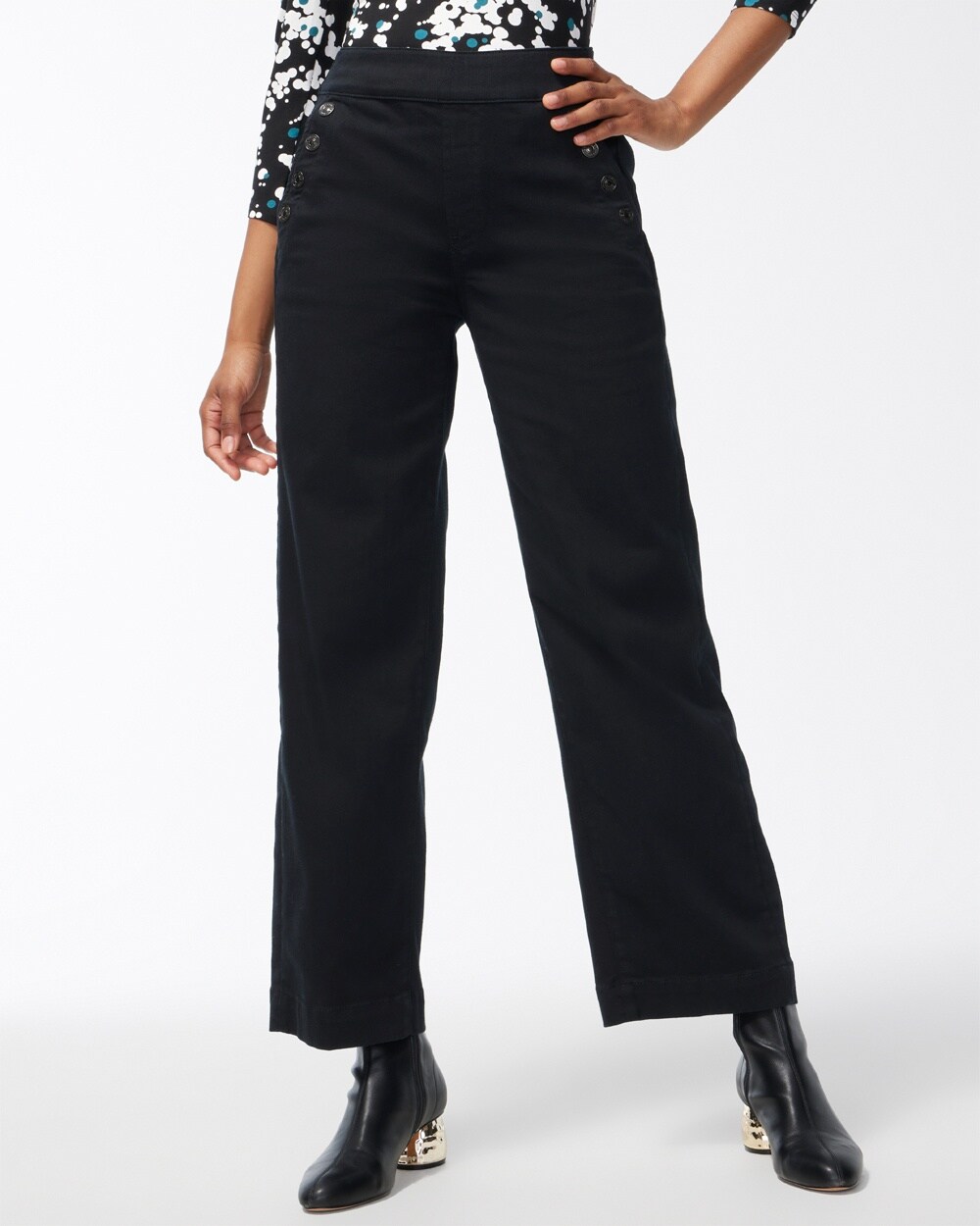 Petite Pull-On Wide Leg Ankle Jeans