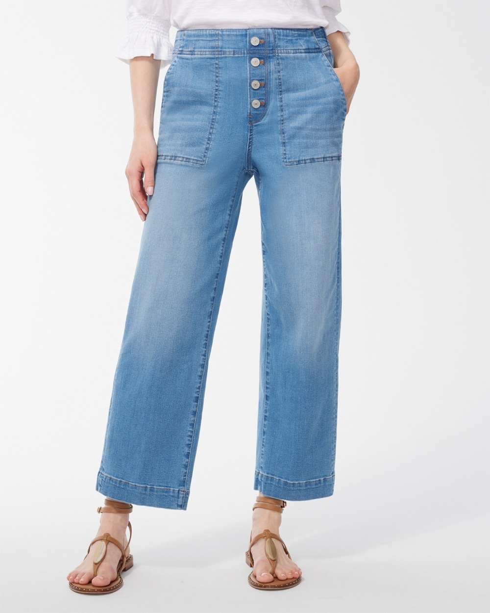 Petite Pull-On Wide Leg Ankle Jeans