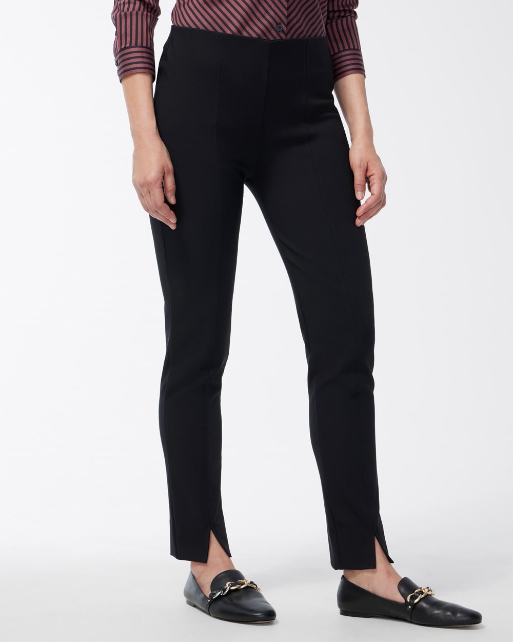 Bi-Stretch Front Seam Slit Ankle Pants