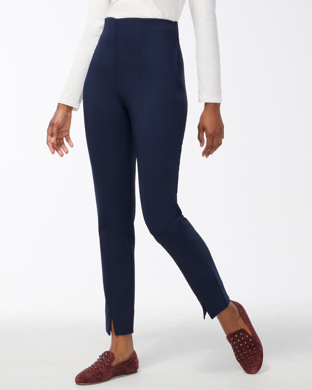 Bi-Stretch Front Seam Slit Ankle Pants