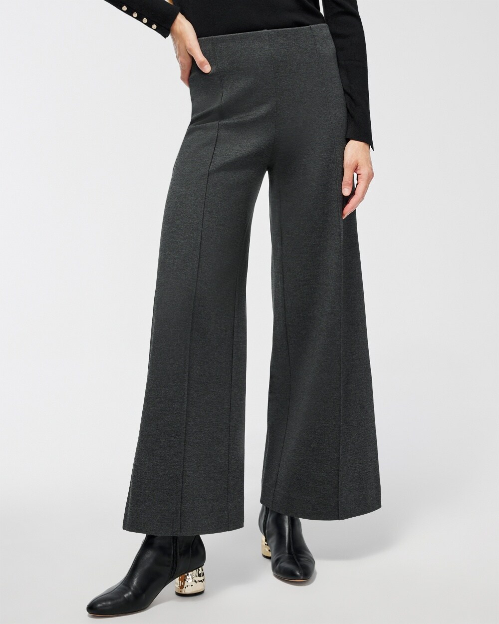 Ponte Pintuck Wide Leg Ankle Pants