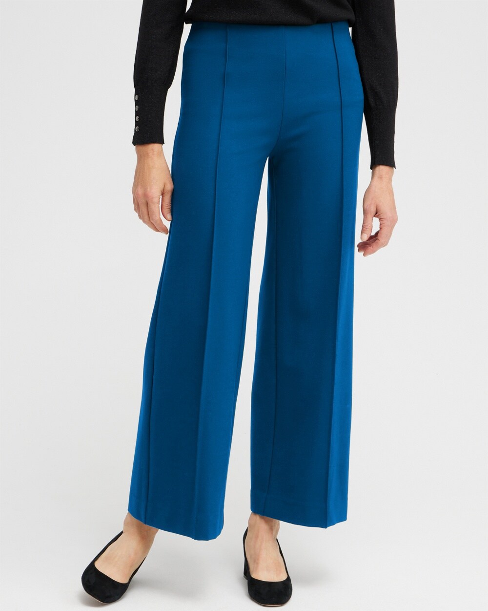 Ponte Pintuck Wide Leg Ankle Pants