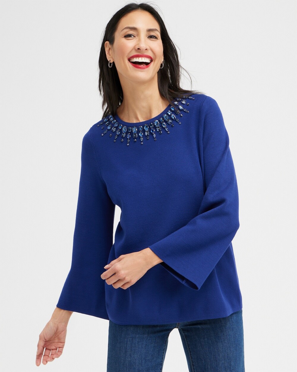 Gem Embellished Flare Sleeve Sweater