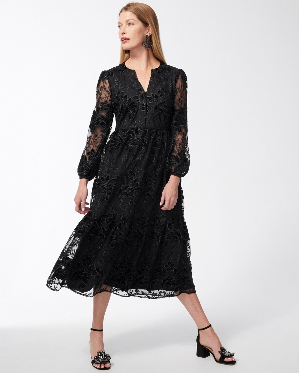 Burnout Floral Lace Midi Dress