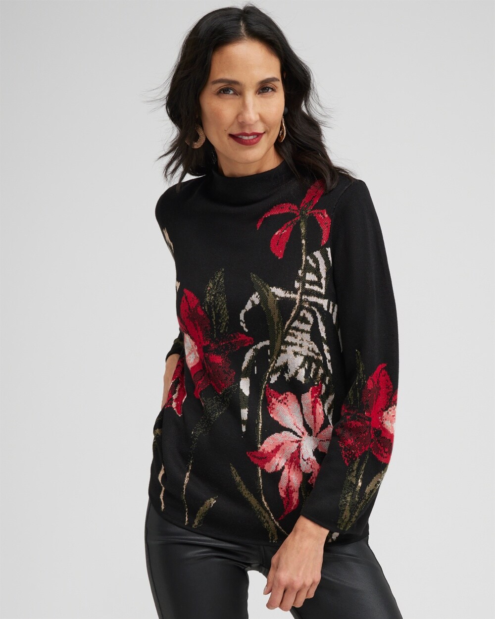 Floral Mock Neck Sweater