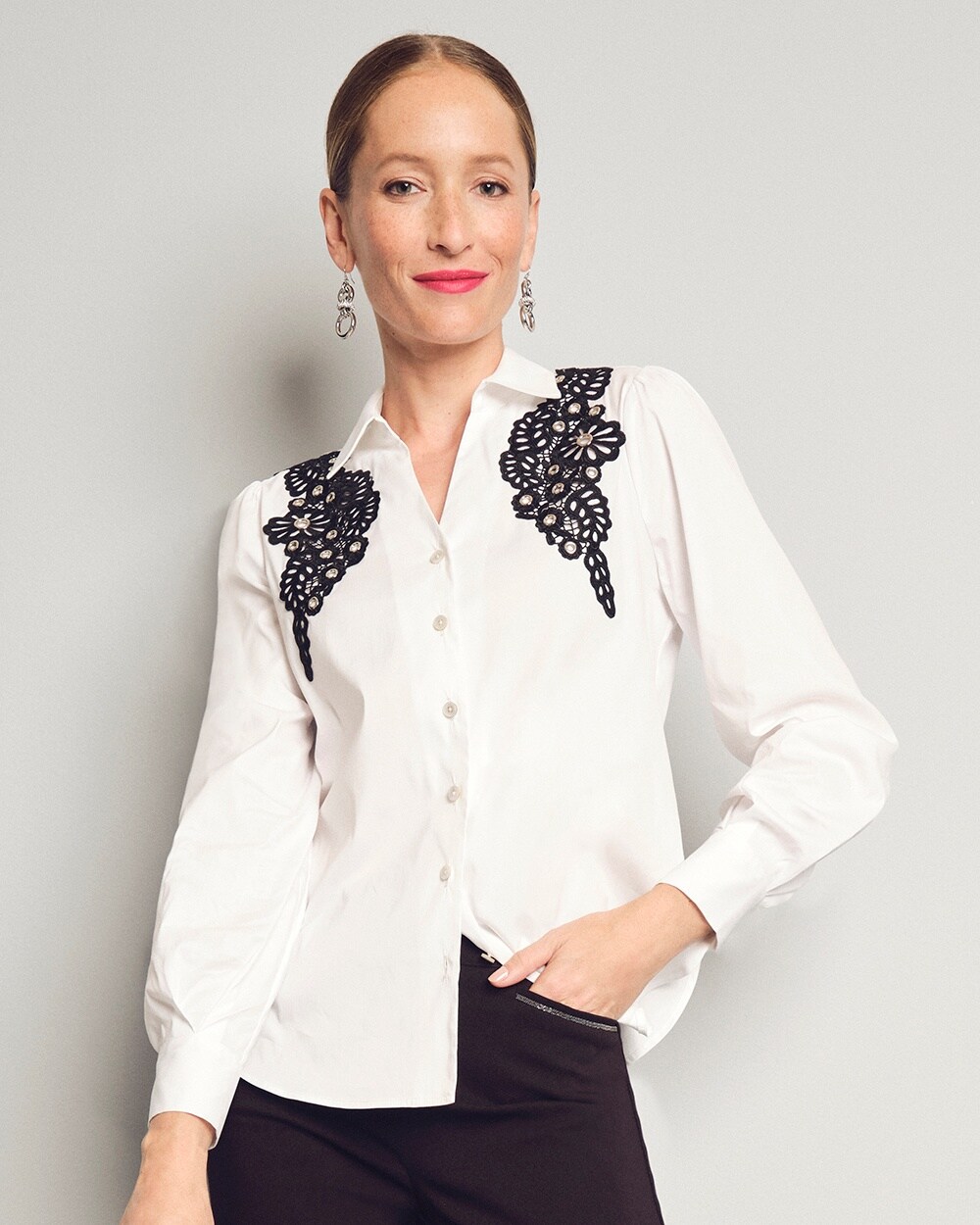 Poplin Lace Applique Shirt