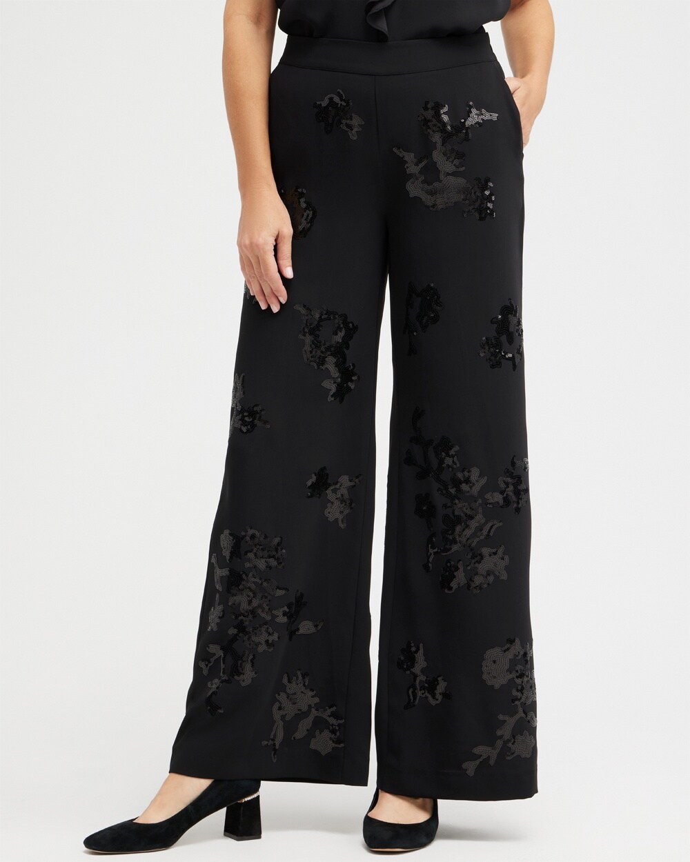 Floral Sequin Wide Leg Pants