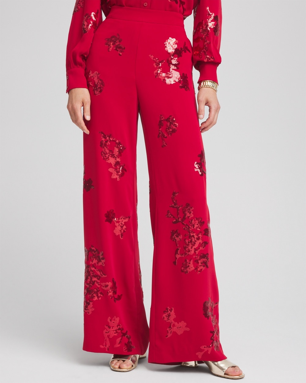 Floral Sequin Wide Leg Pants