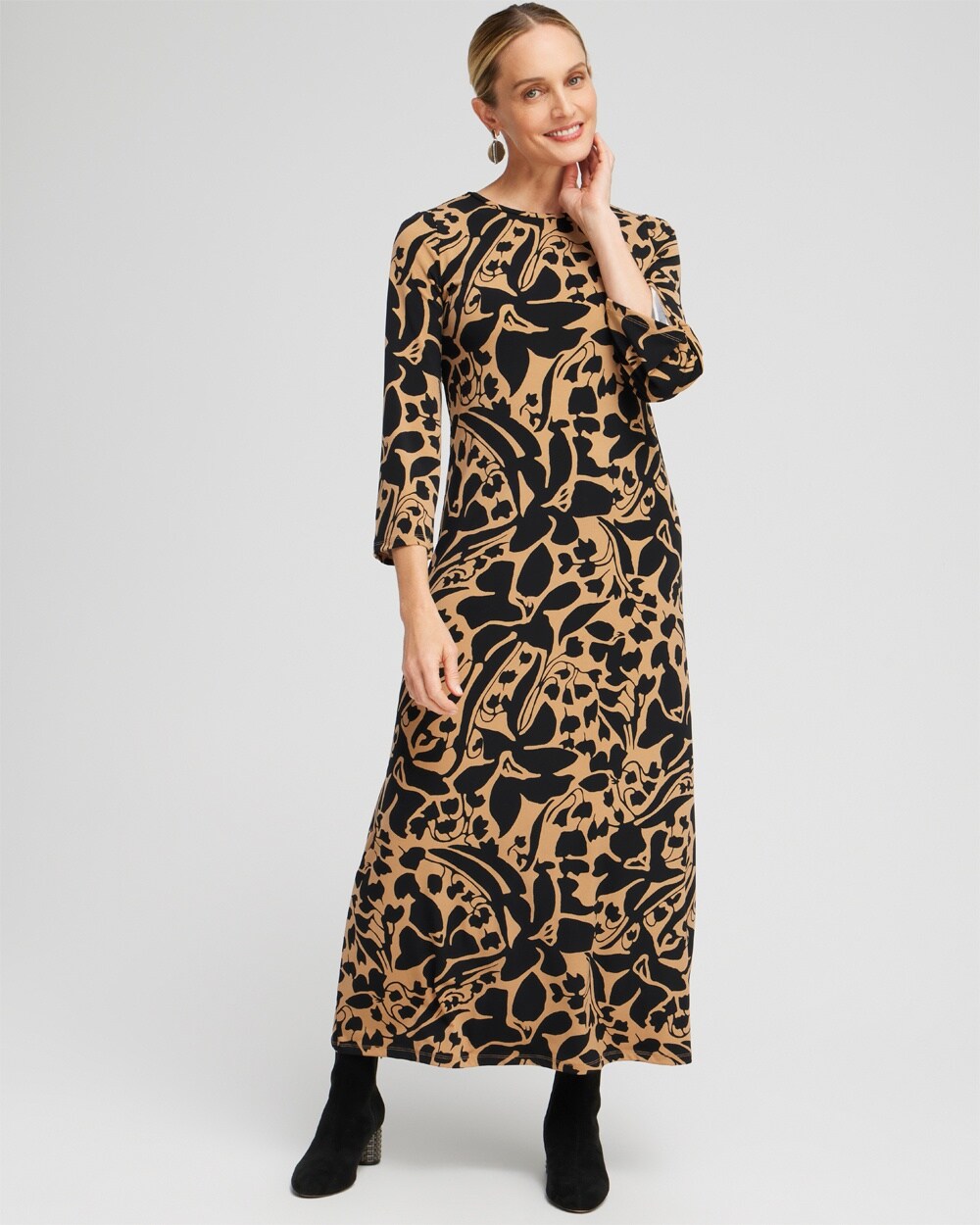 Petite Abstract Flare Sleeve Maxi Dress