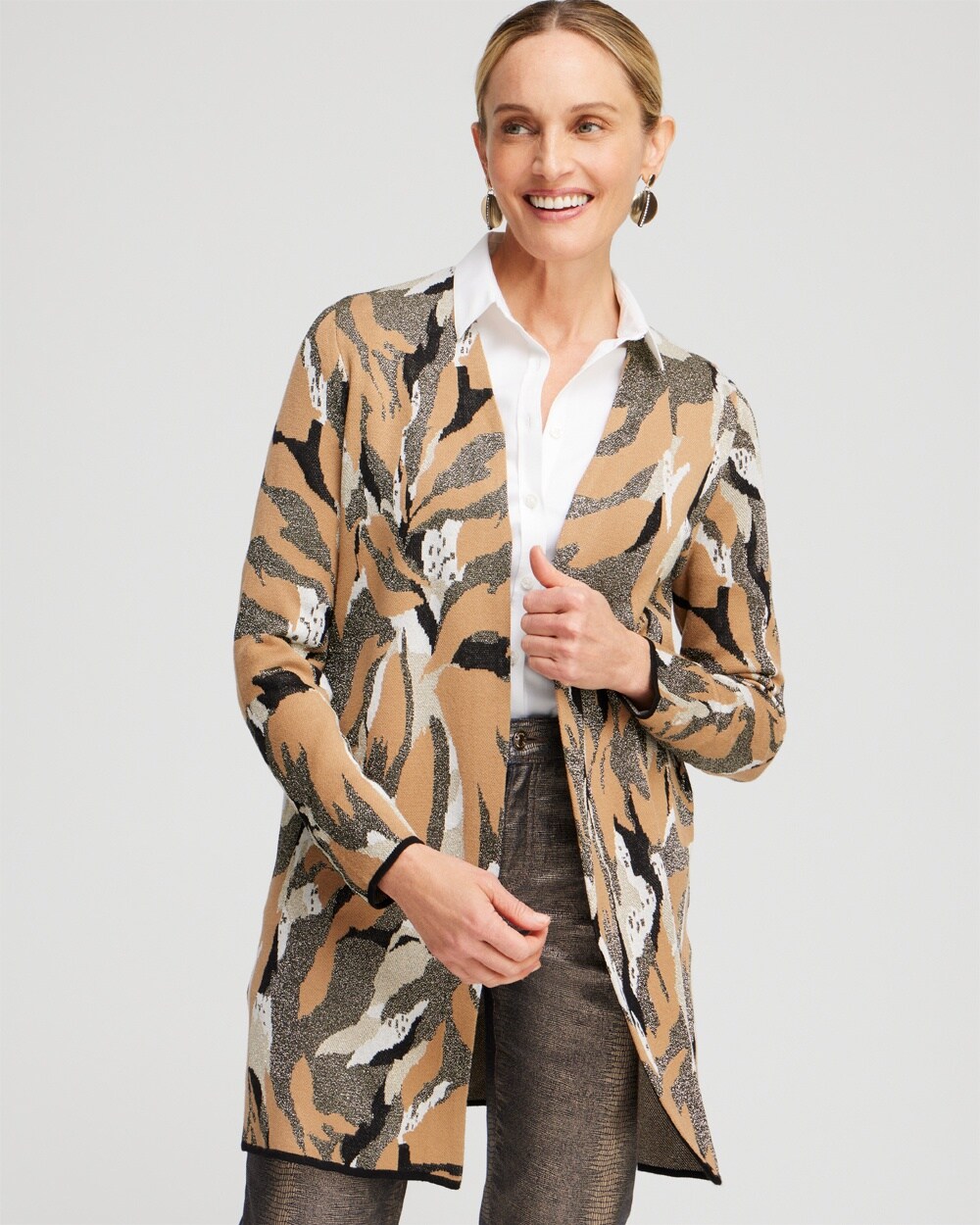 Lurex Abstract Print Cardigan