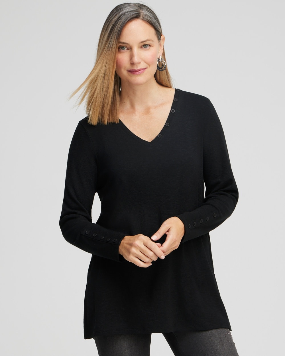 Button Detail V-neck Tunic