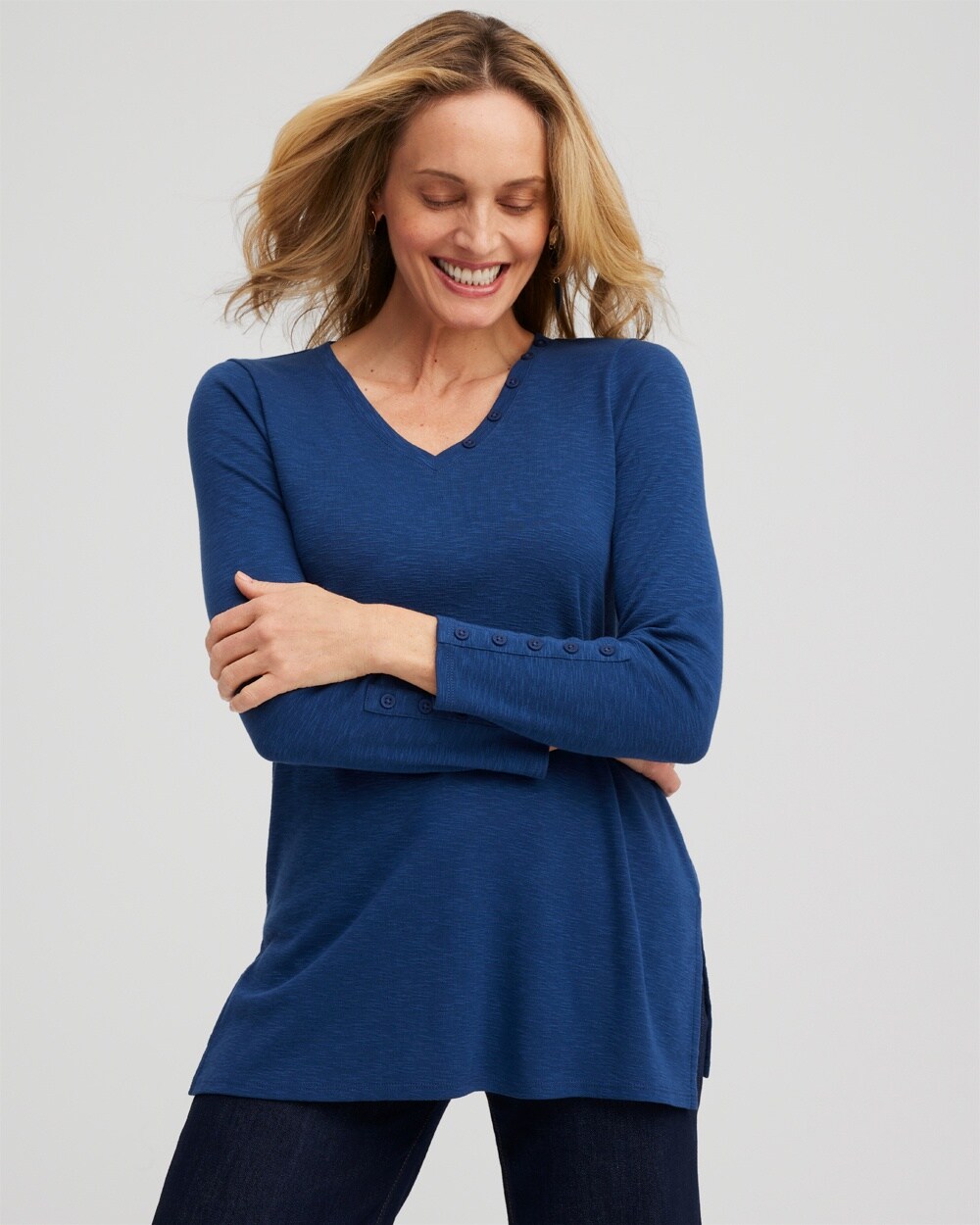 Button Detail V-neck Tunic