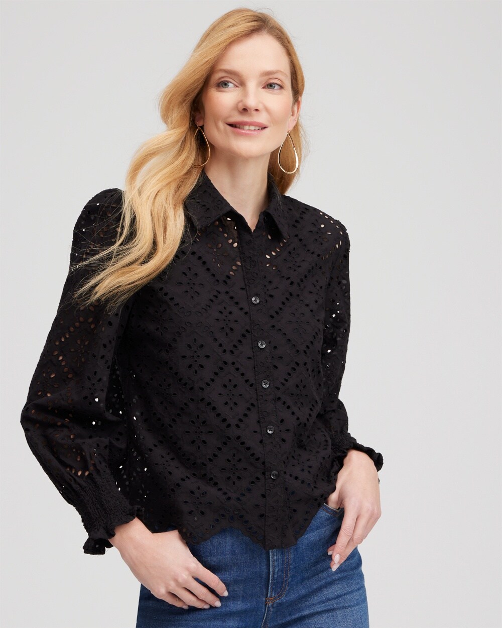 Eyelet Scallop Hem Blouse