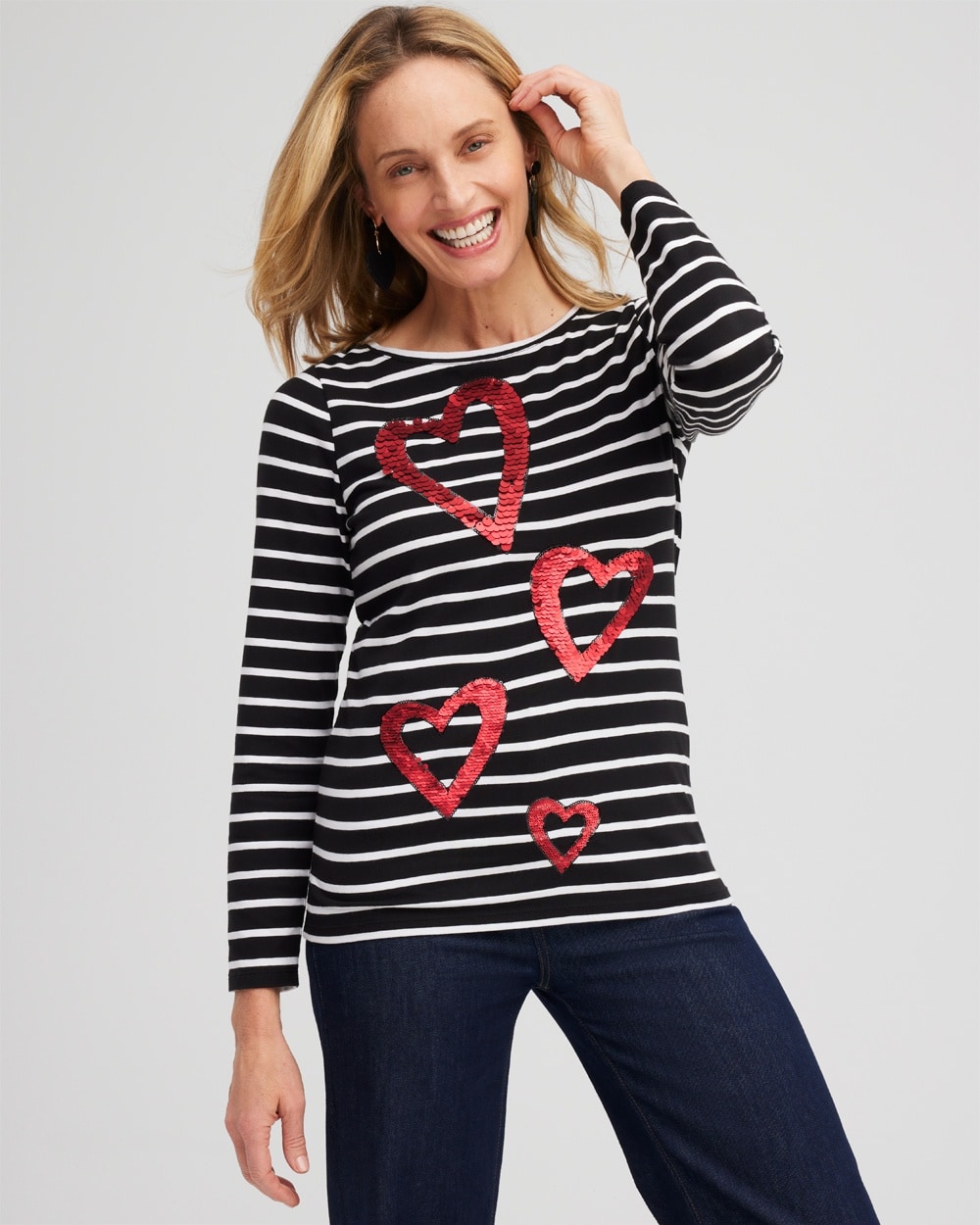 Stripe Sequin Hearts Tee