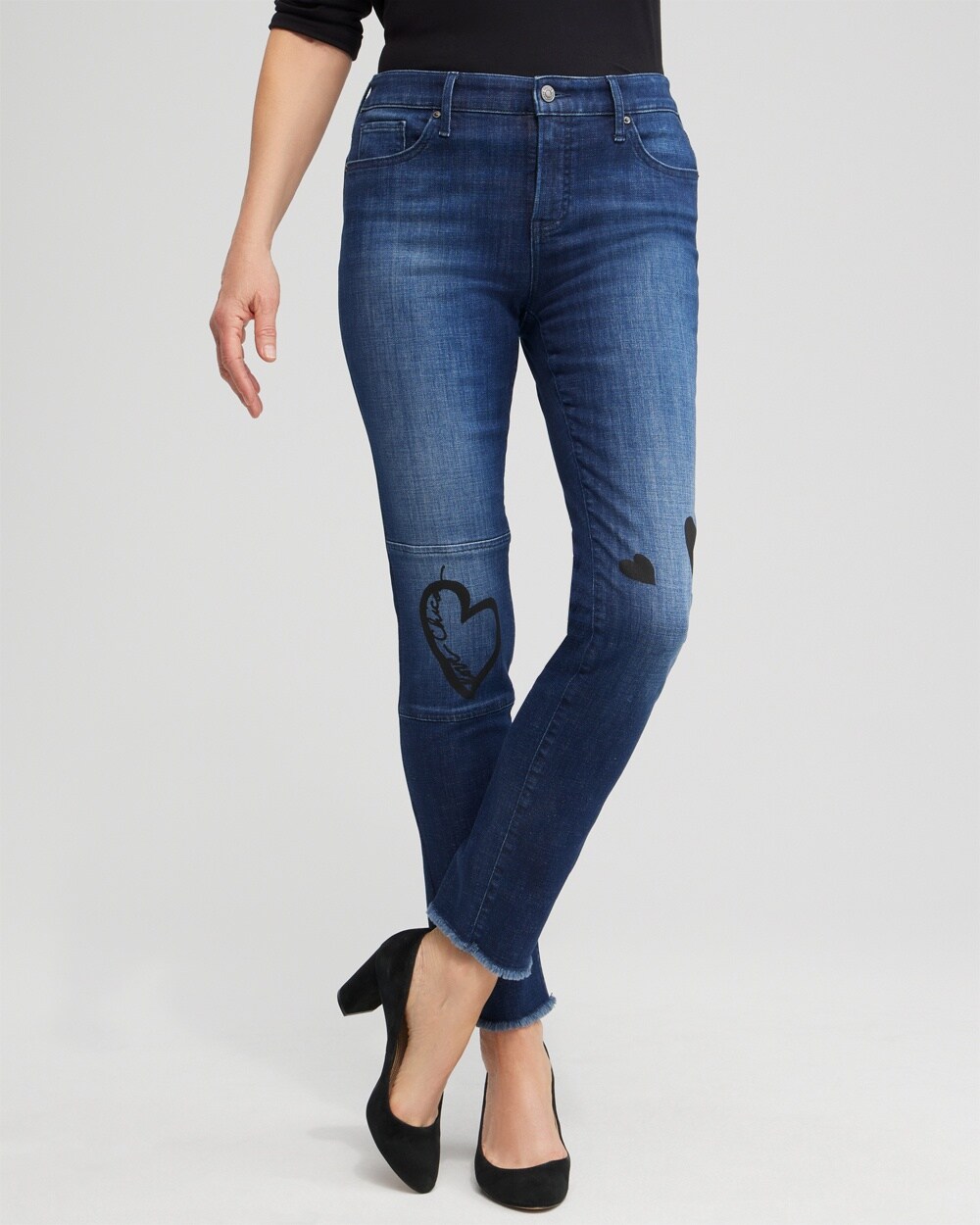 Girlfriend Heart Print Ankle Jeans