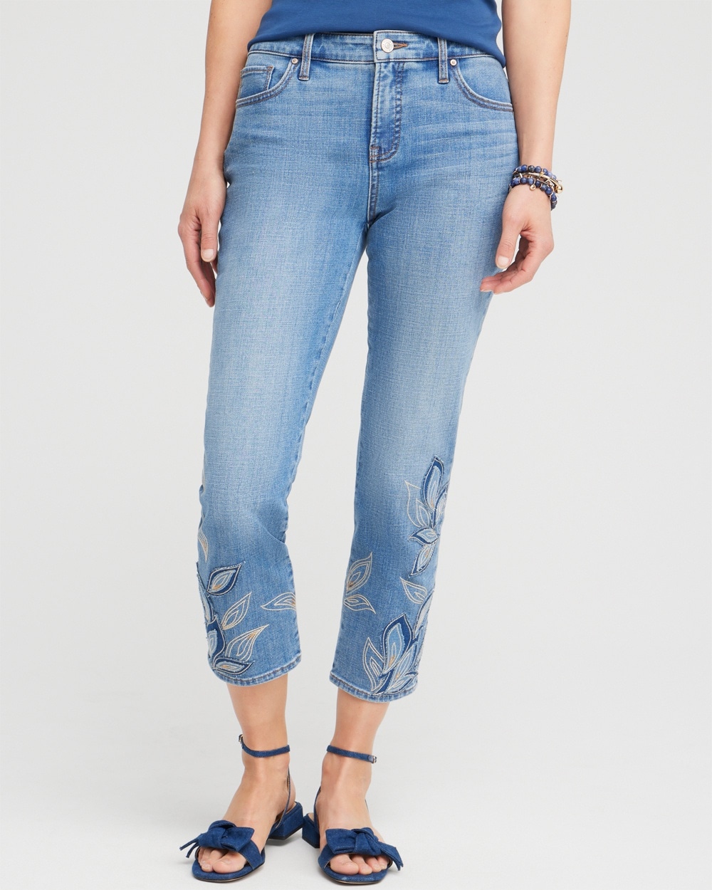 Girlfriend Tonal Applique Cropped Jeans