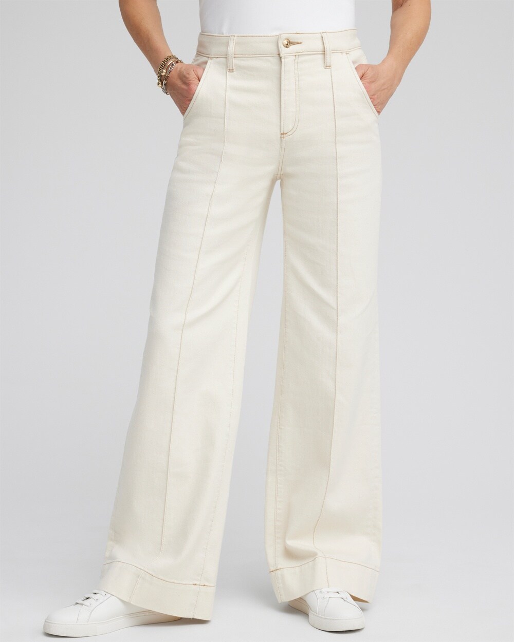 Pintuck High Rise Wide Leg Jeans