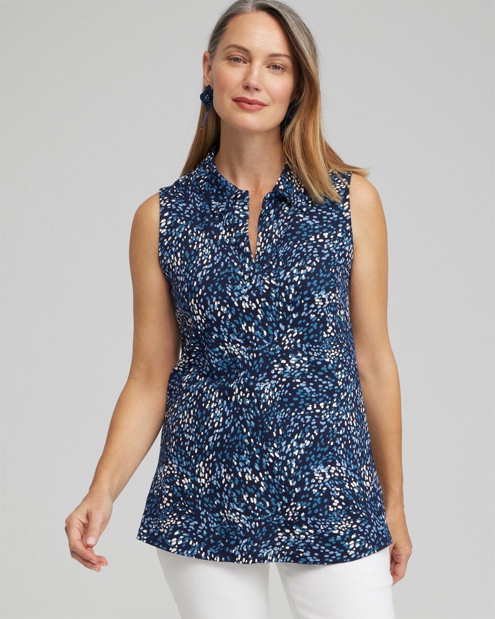 Dot Print Collared Tunic Tank