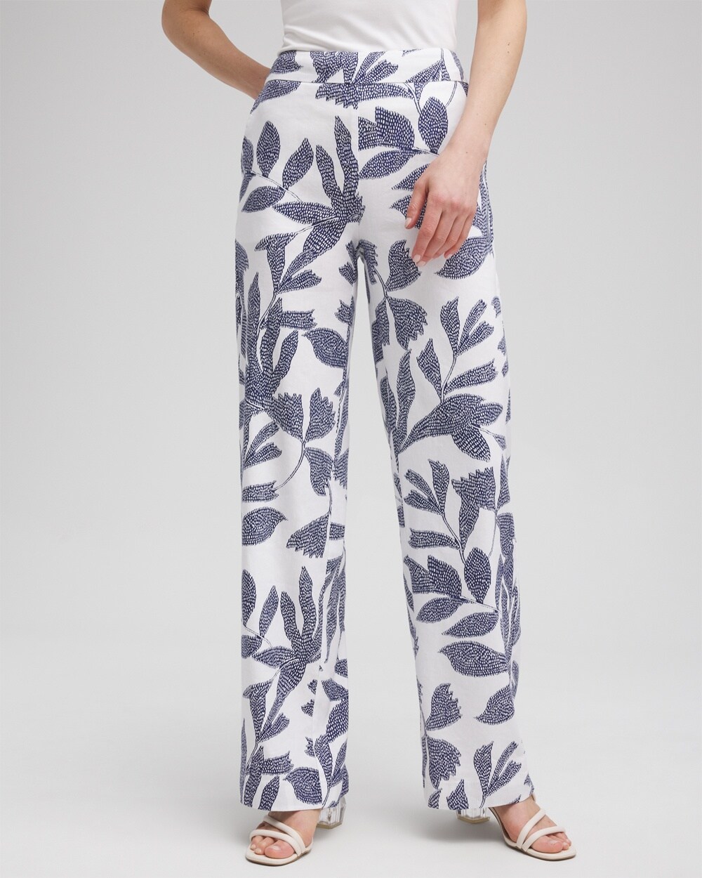 Linen Blend Leaf Print Pants