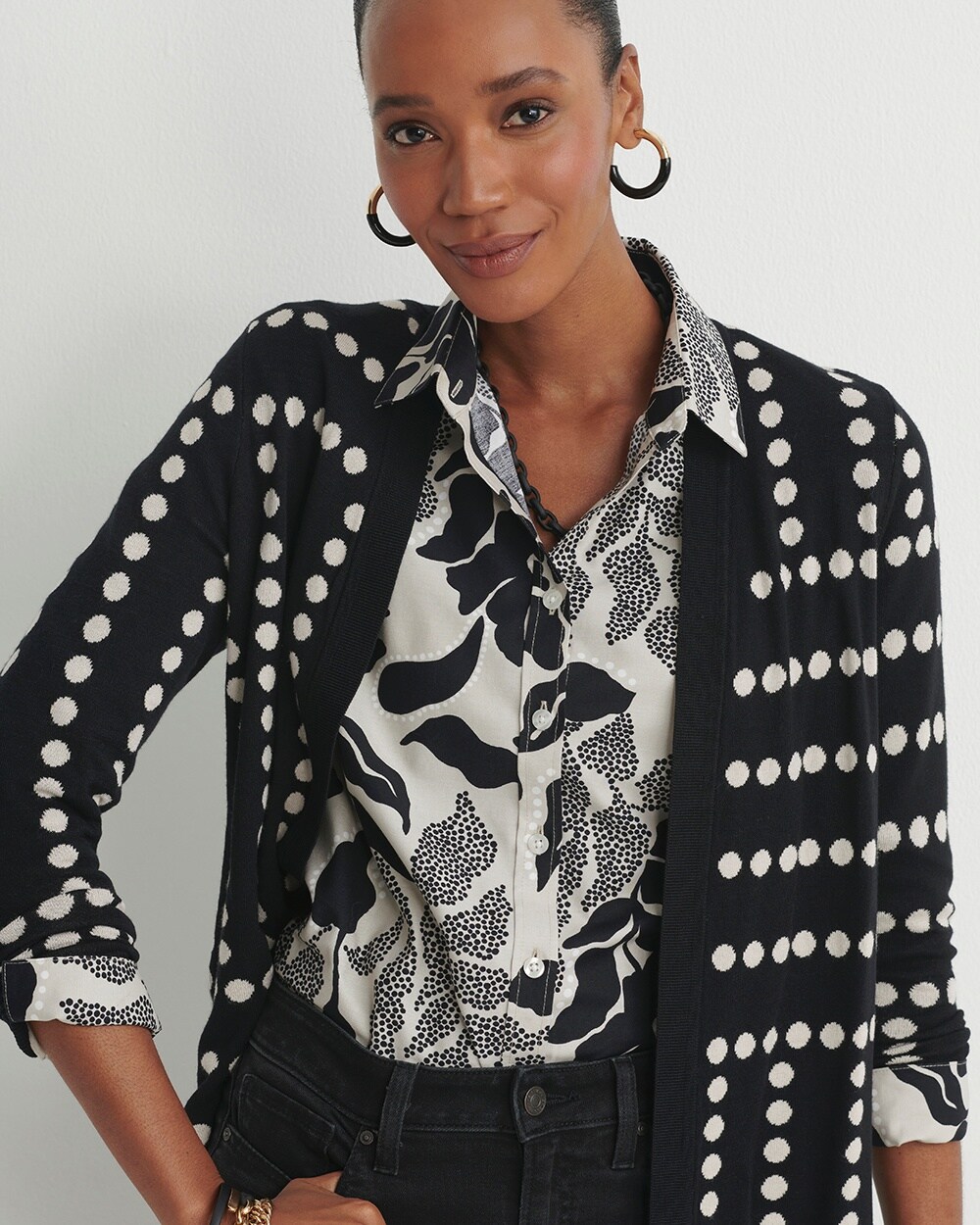 Spun Rayon Jacquard Dots Cardigan