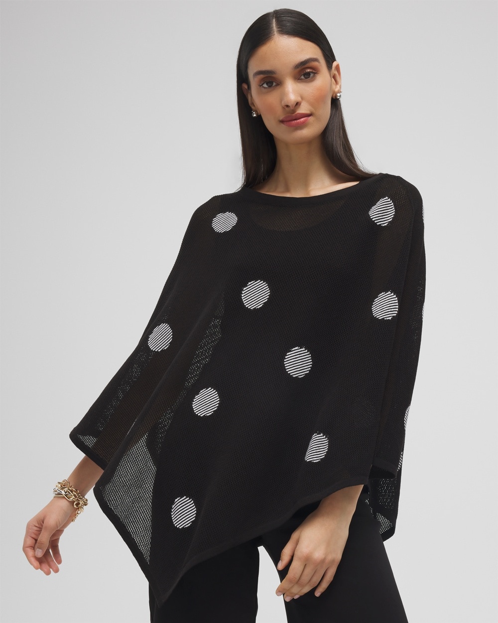 Jacquard Polka Dot Knit Poncho