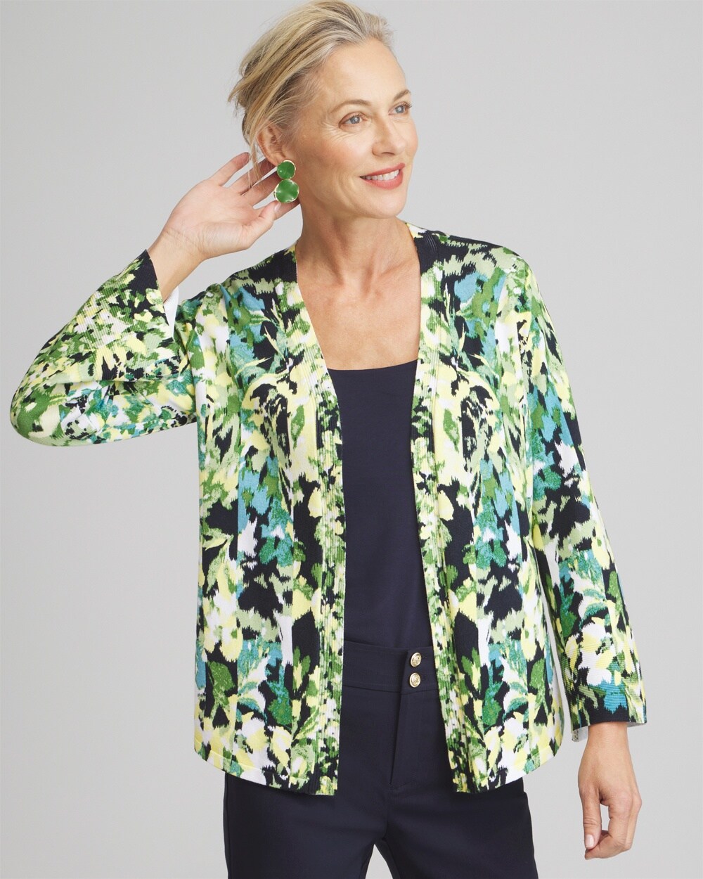 Spun Rayon Floral Flare Sleeve Cardigan