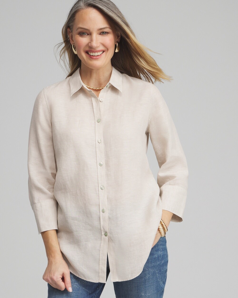 No Iron&#8482; Linen 3/4 Sleeve Shirt