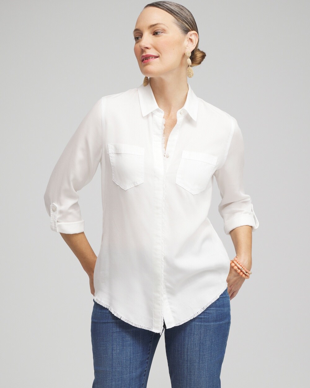 Twill Fringe Hem Shirt