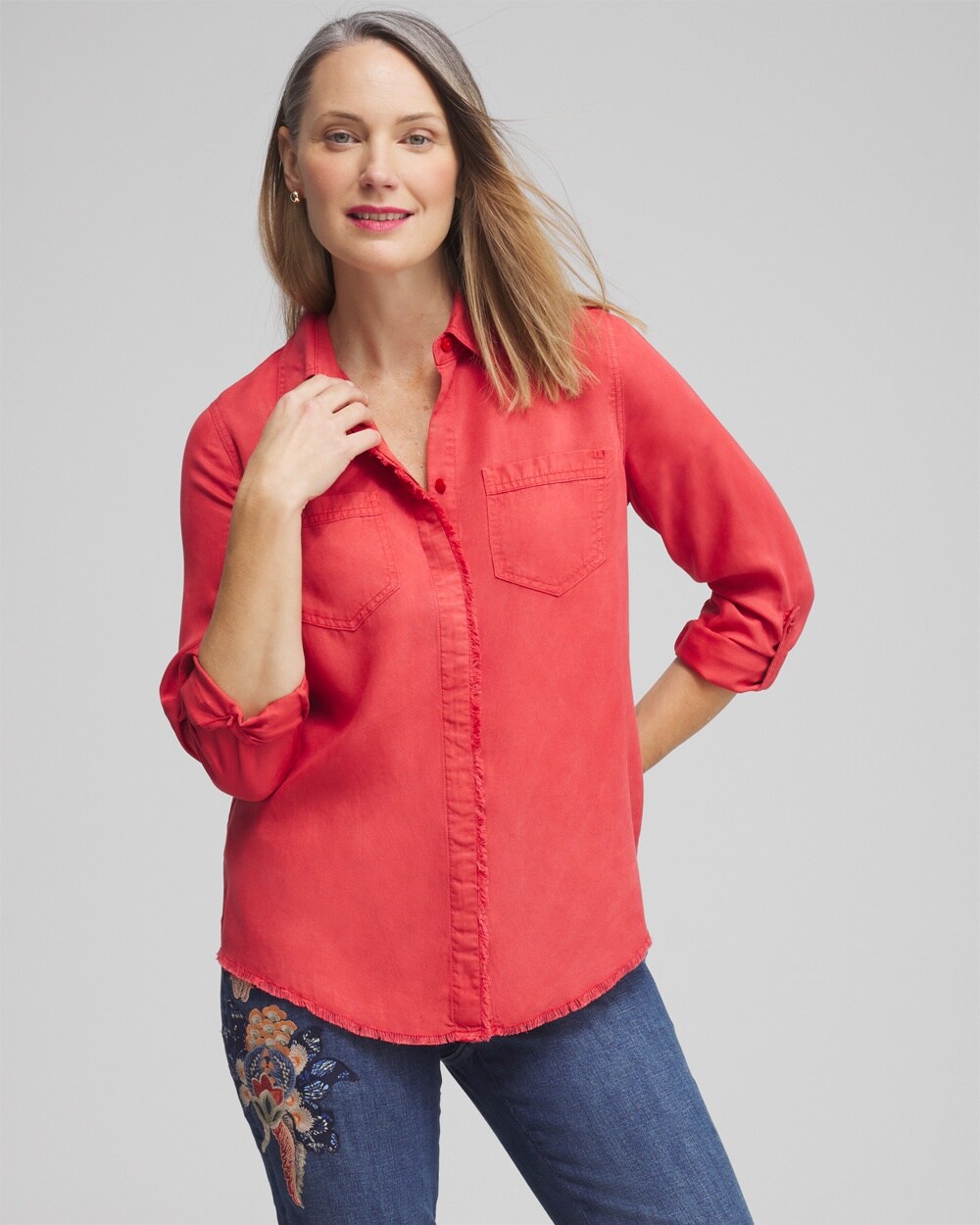 Twill Fringe Hem Shirt