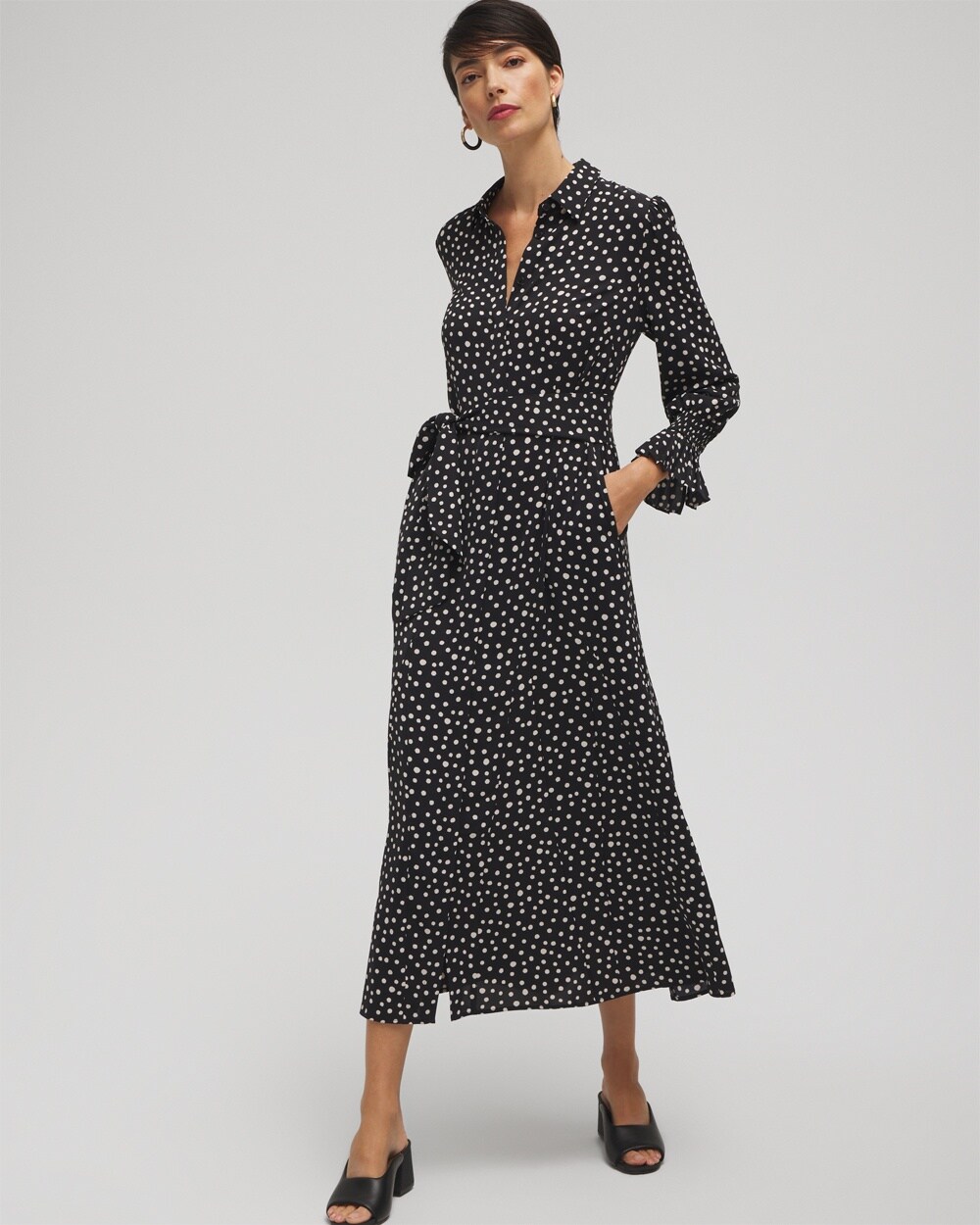 Twill Polka Dot Shirt Dress