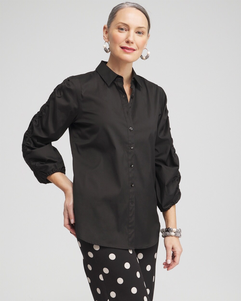 Poplin Ruched Sleeve Shirt