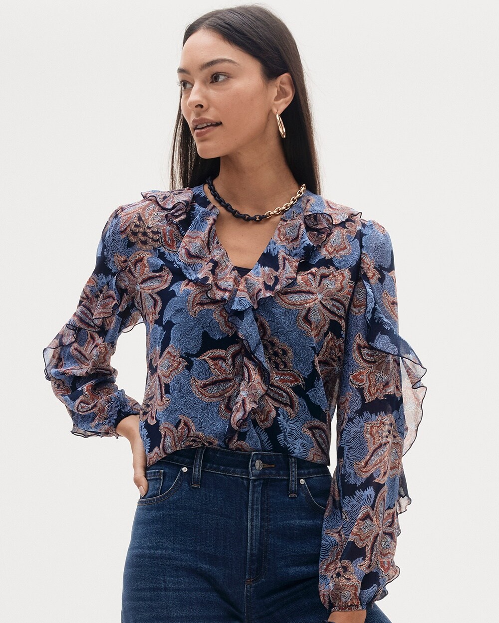 Ruffle Detail Floral Blouse