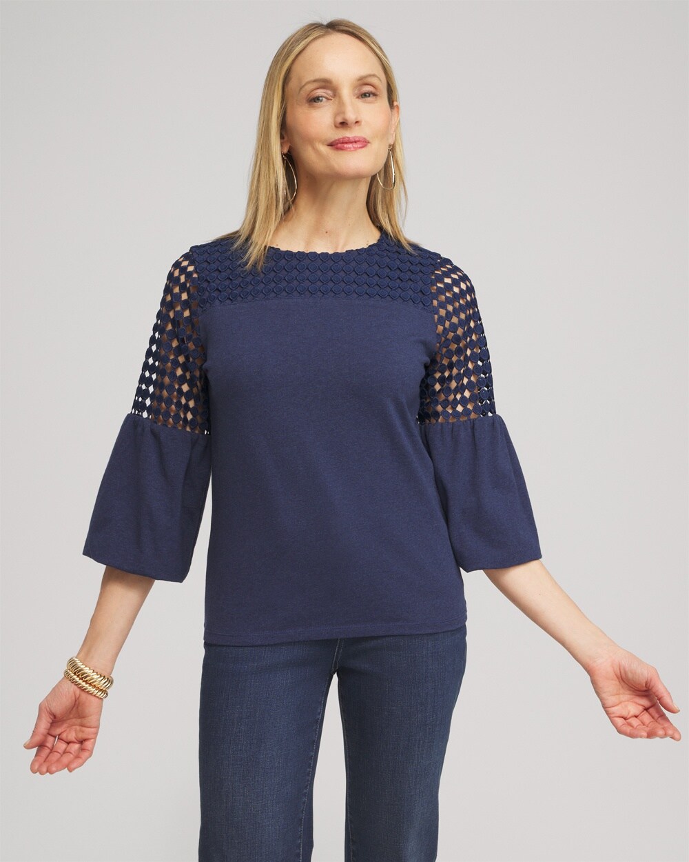 Faux Denim Lace Mix Top