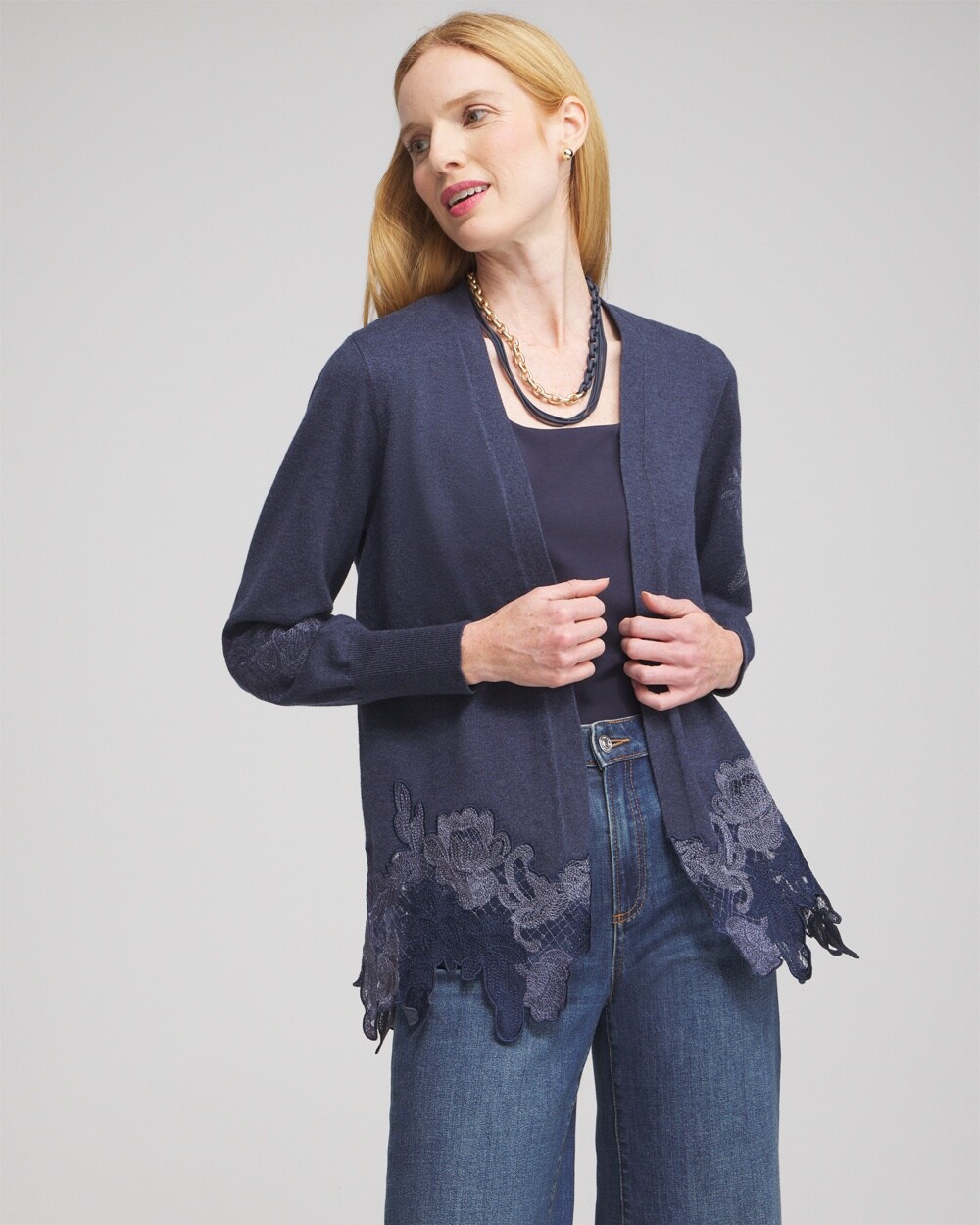 Cashmere Blend Lace Hem Cardigan