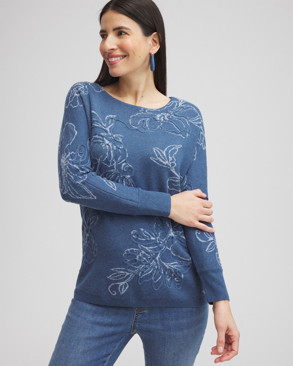 Faux Denim Soutache Pullover Sweater