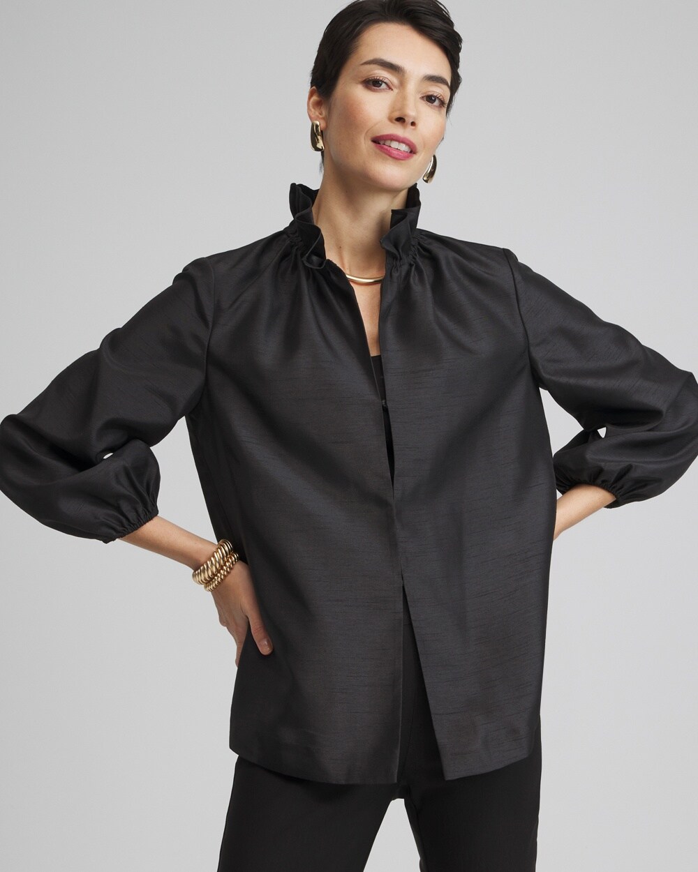 Satin Ruffle Collar Jacket