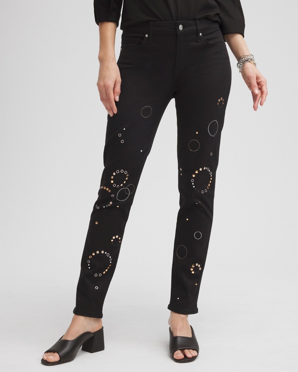 Girlfriend Grommet Detail Ankle Jeans