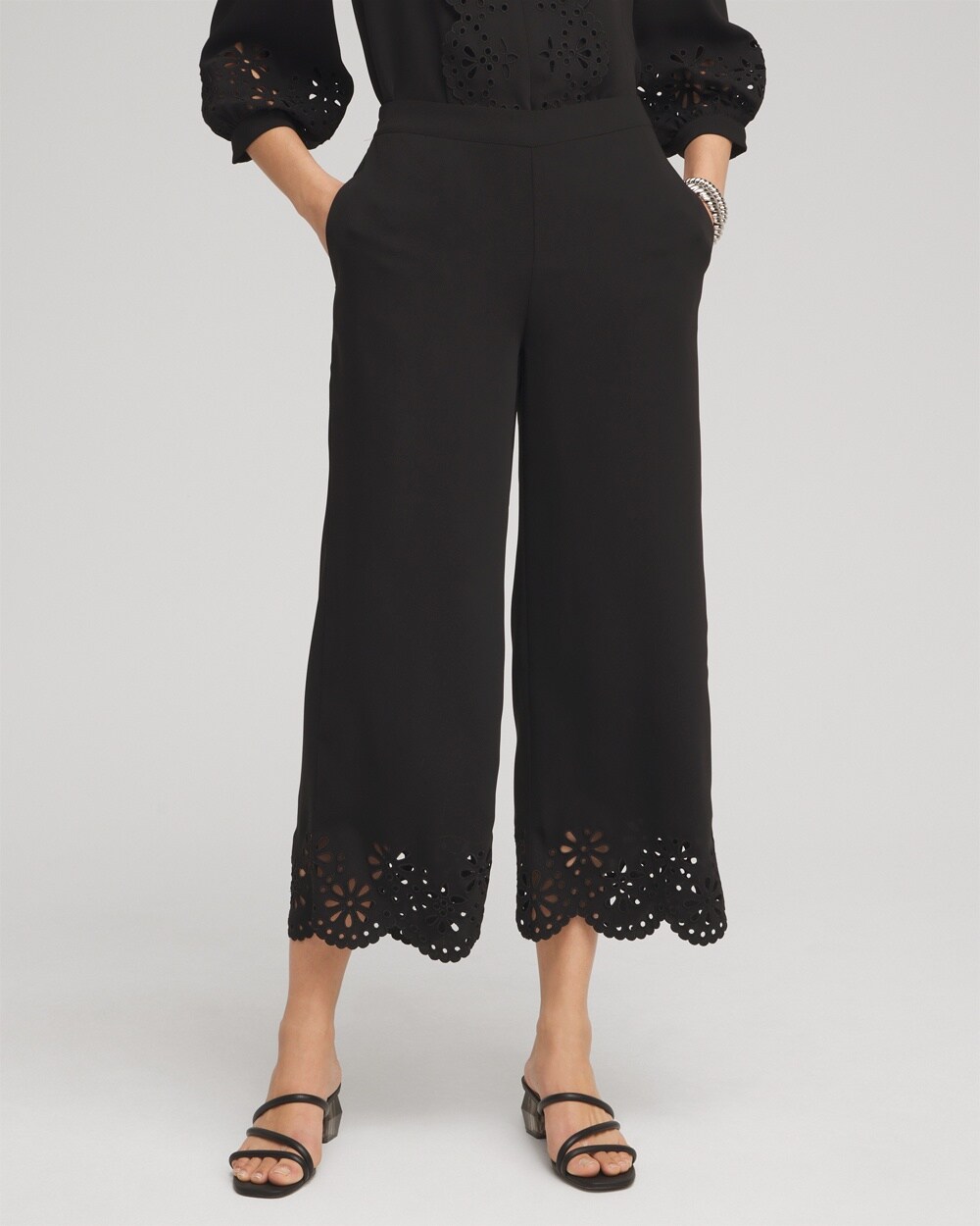 Petite Satin Eyelet Hem Culottes