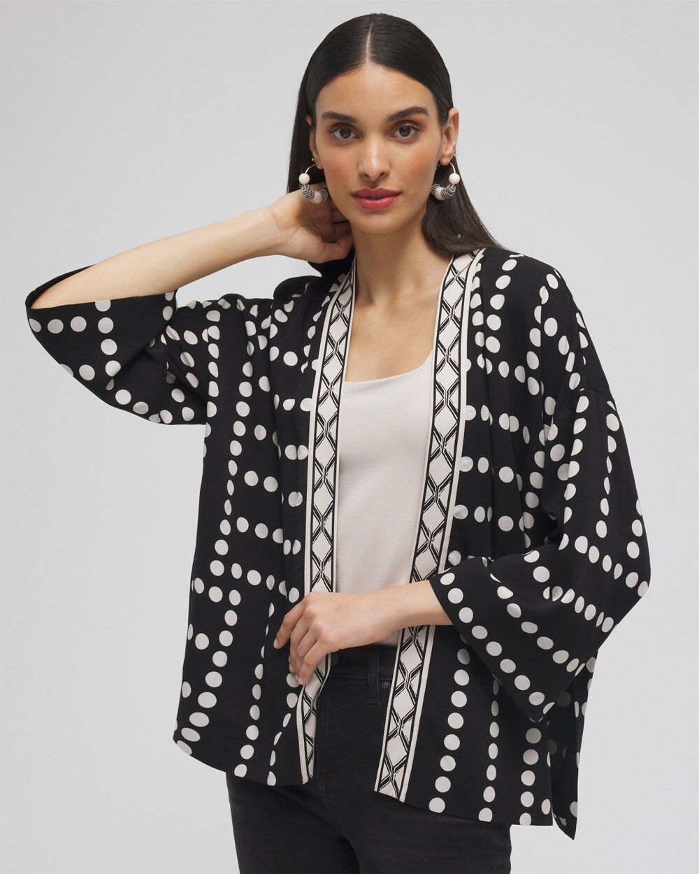 Silk Blend Mixed Print Kimono