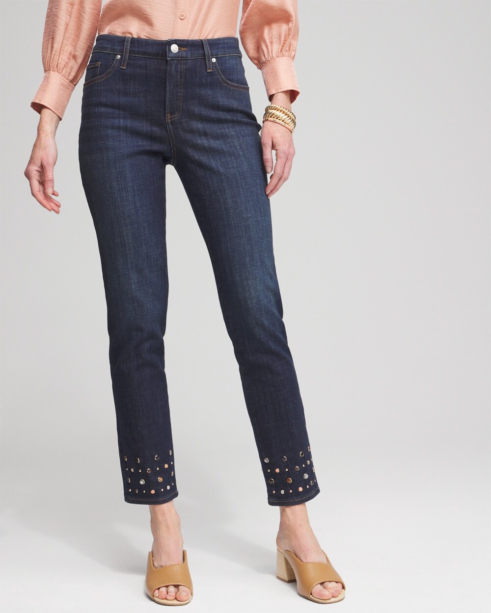 Girlfriend Rivet Detail Ankle Jeans