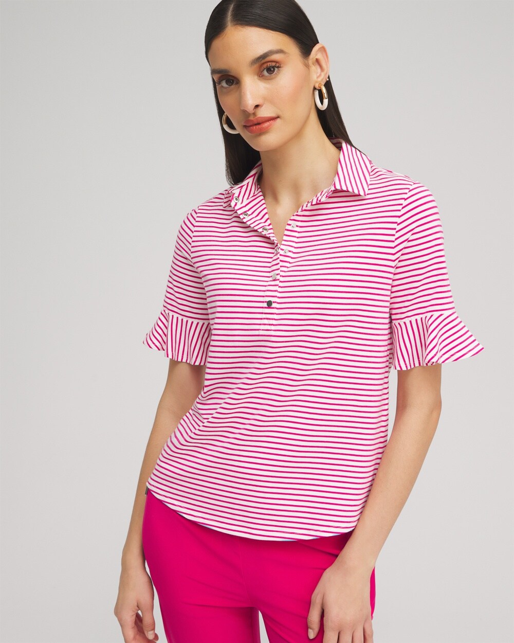 Zenergy\u00AE UPF Knit Stripe Ruffle Polo