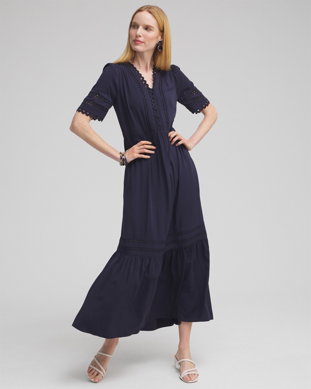 Silk Blend Ric Rac Trim Dress